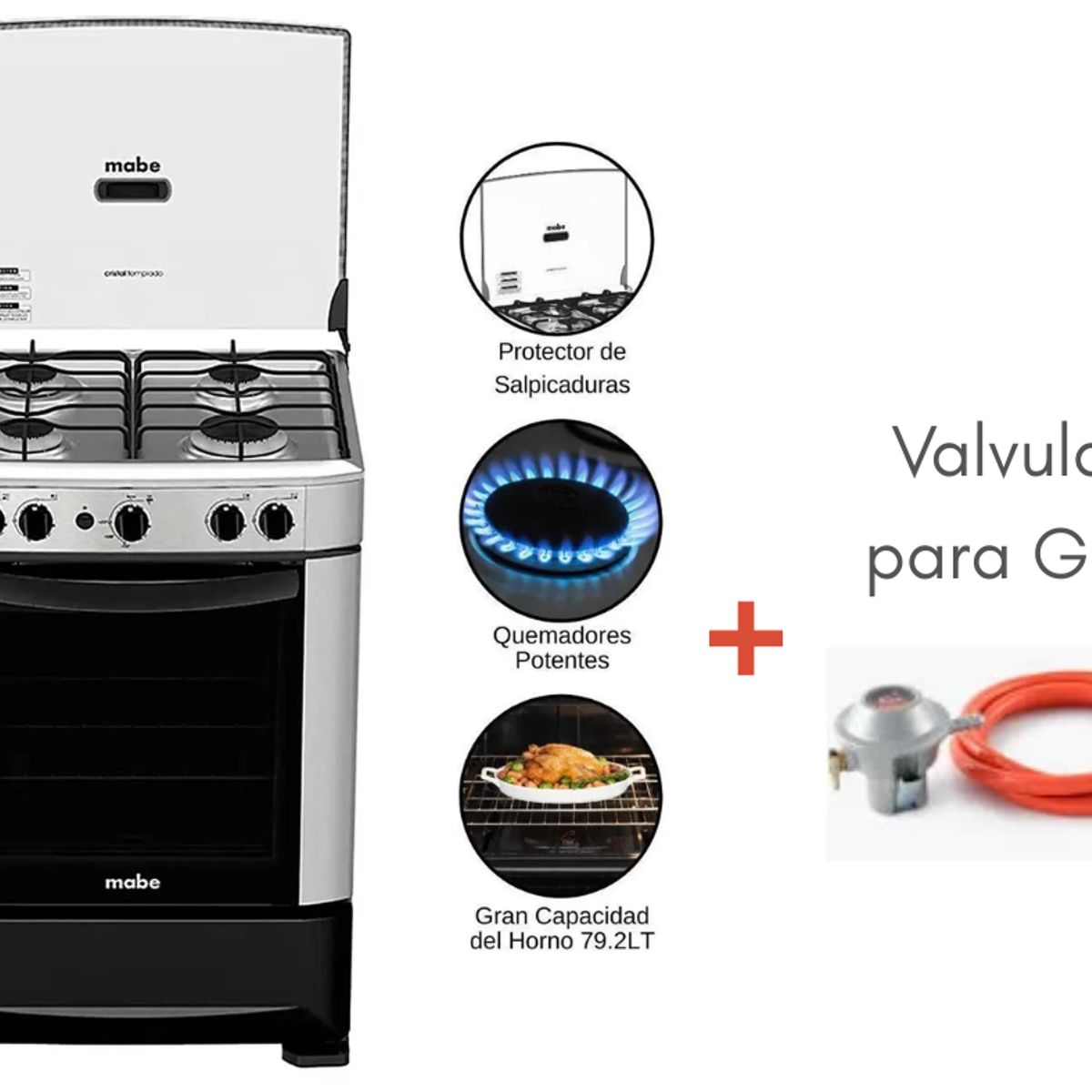 MABE - COCINA A GAS GLP MABE 4 QUEMADORES CMP6014AG0 SILVER + Válvula para Gas