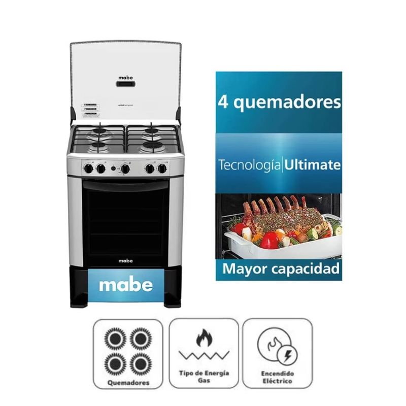 MABE - COCINA A GAS GLP MABE 4 QUEMADORES CMP6014AG0 SILVER