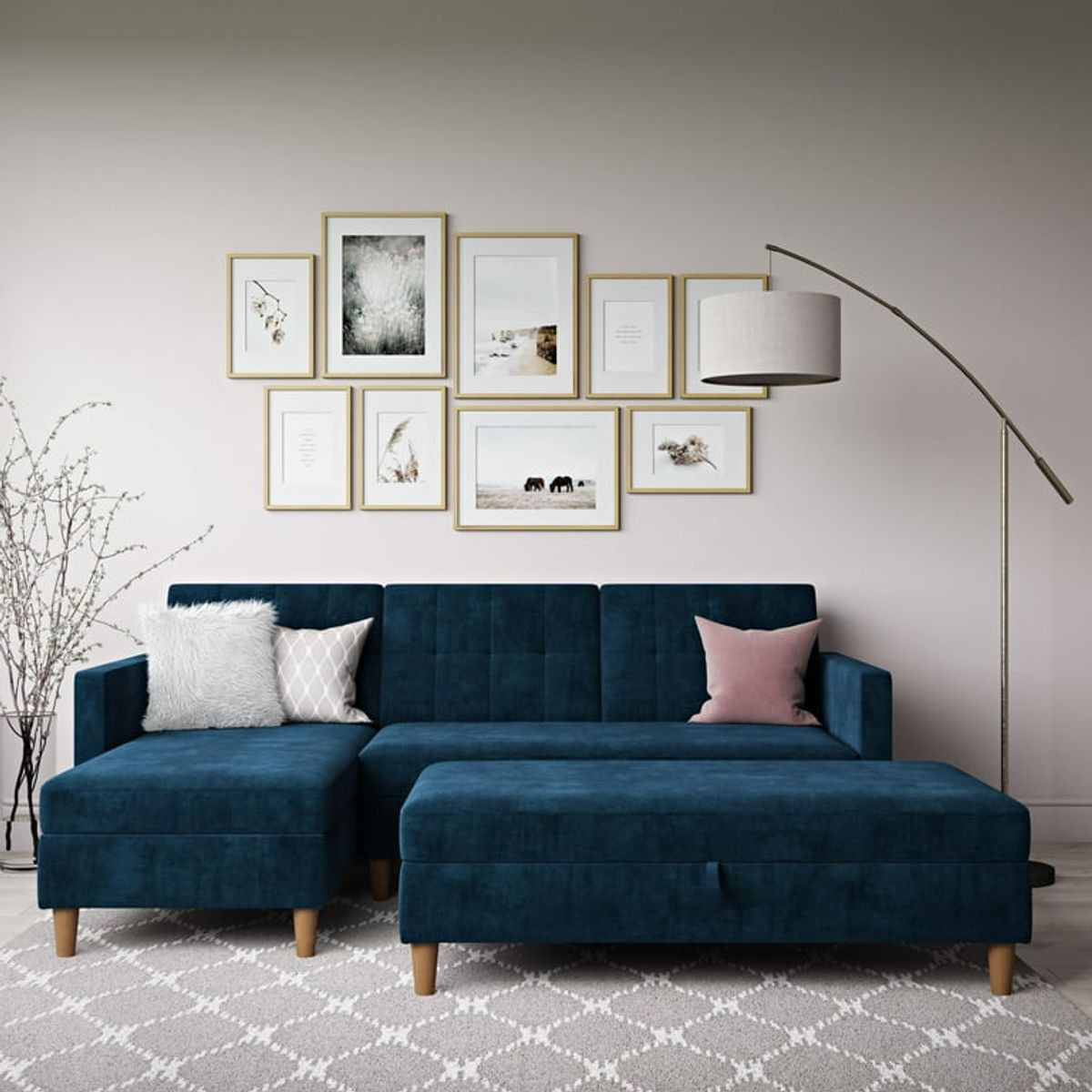 ARTSOFA - Sofá Seccional Hatford cobalto 2 piezas + baúl