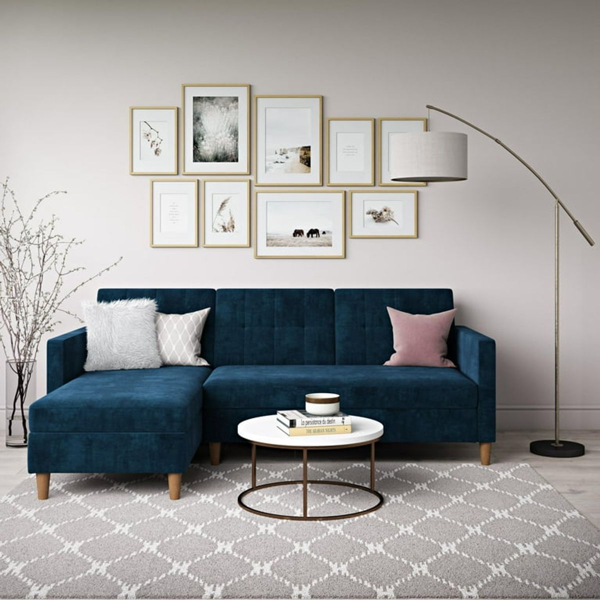 ARTSOFA - Sofá Seccional Hatford cobalto 2 piezas + baúl