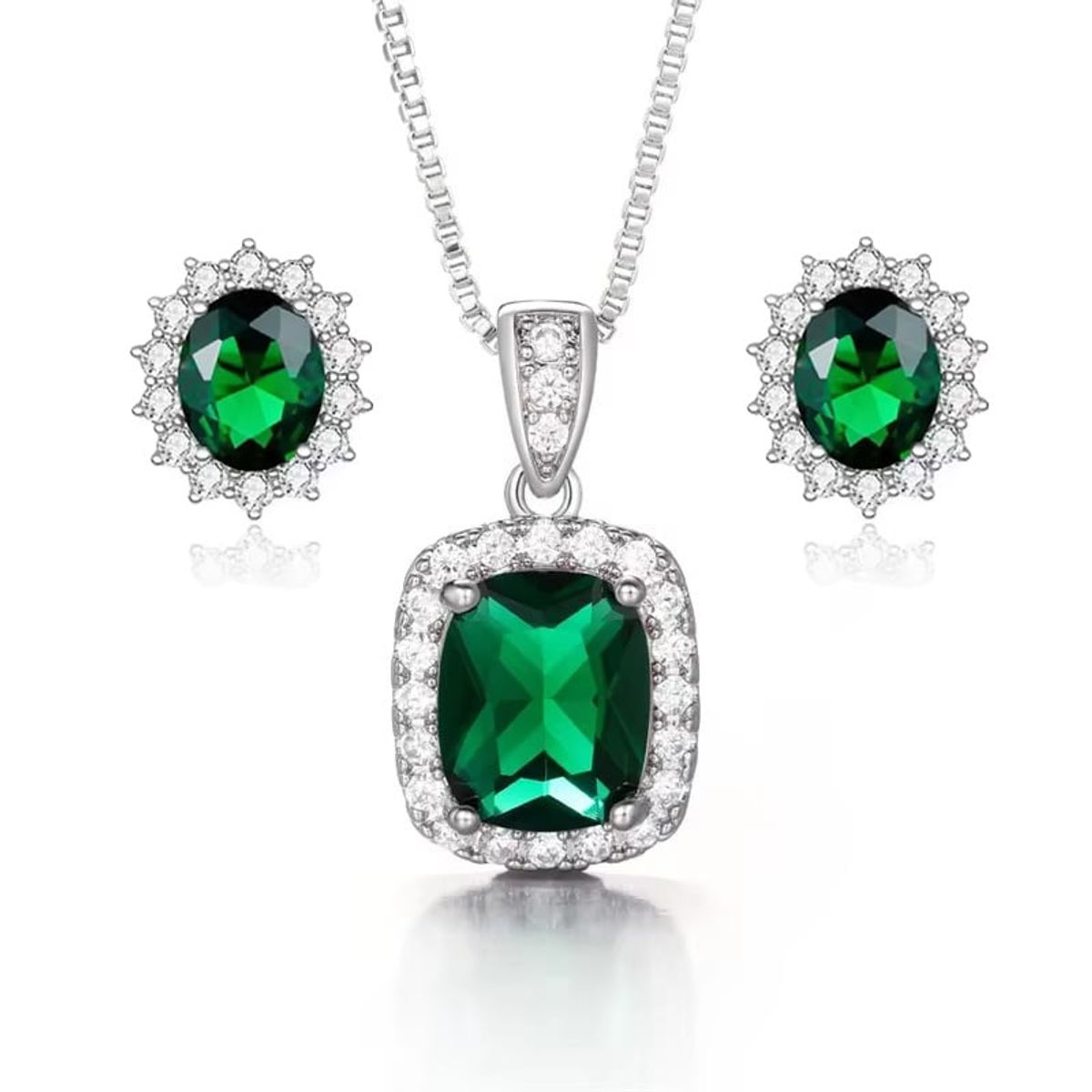 LA TIENDA 88 JOYAS Y ACCESORIOS - La Tienda 88 - Set Collar y Arete Mujer Cristales de Princesa - Verde