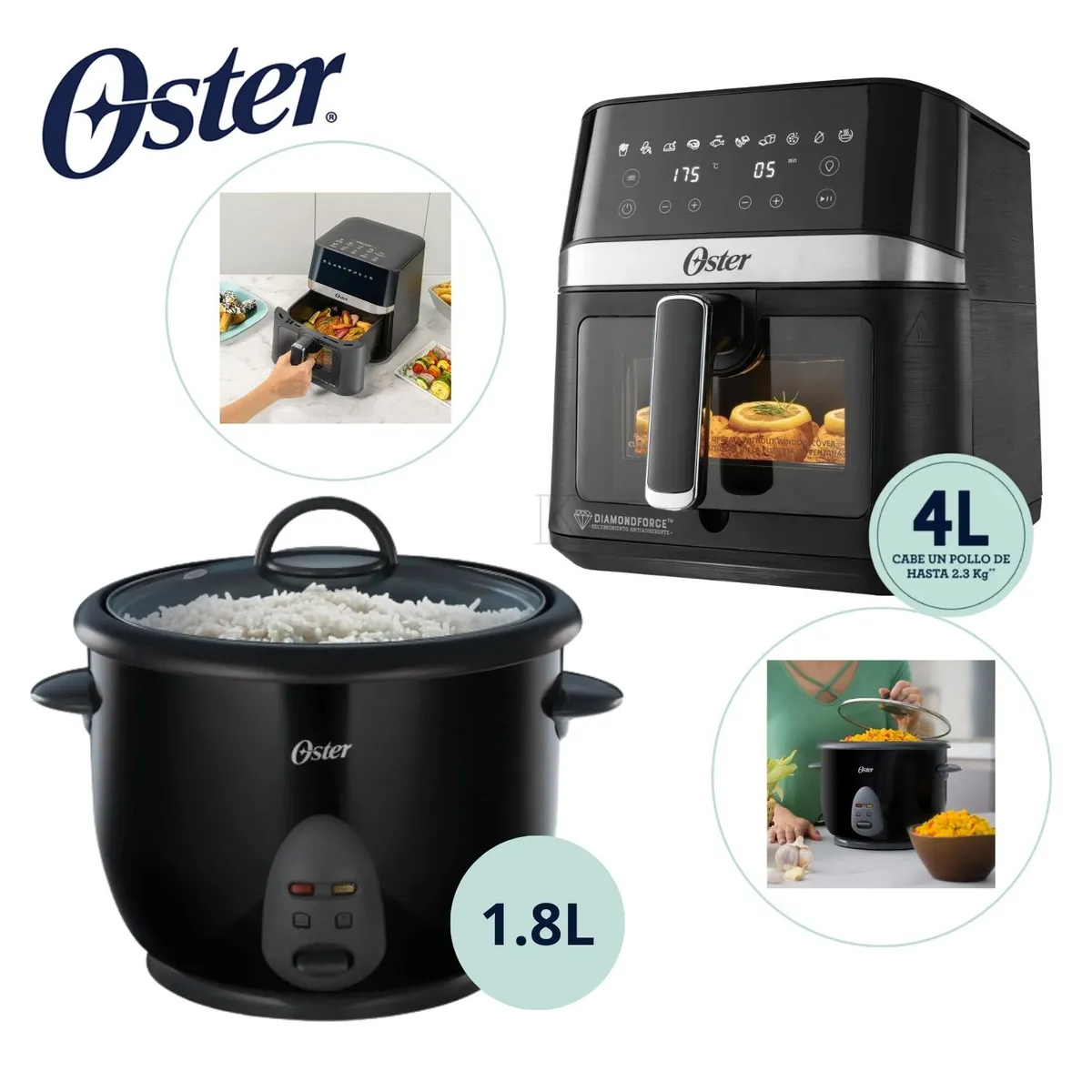 OSTER - Combo Oster Freidora de Aire Digital de 4 Lts + Olla Arrocera 1.8 Lts