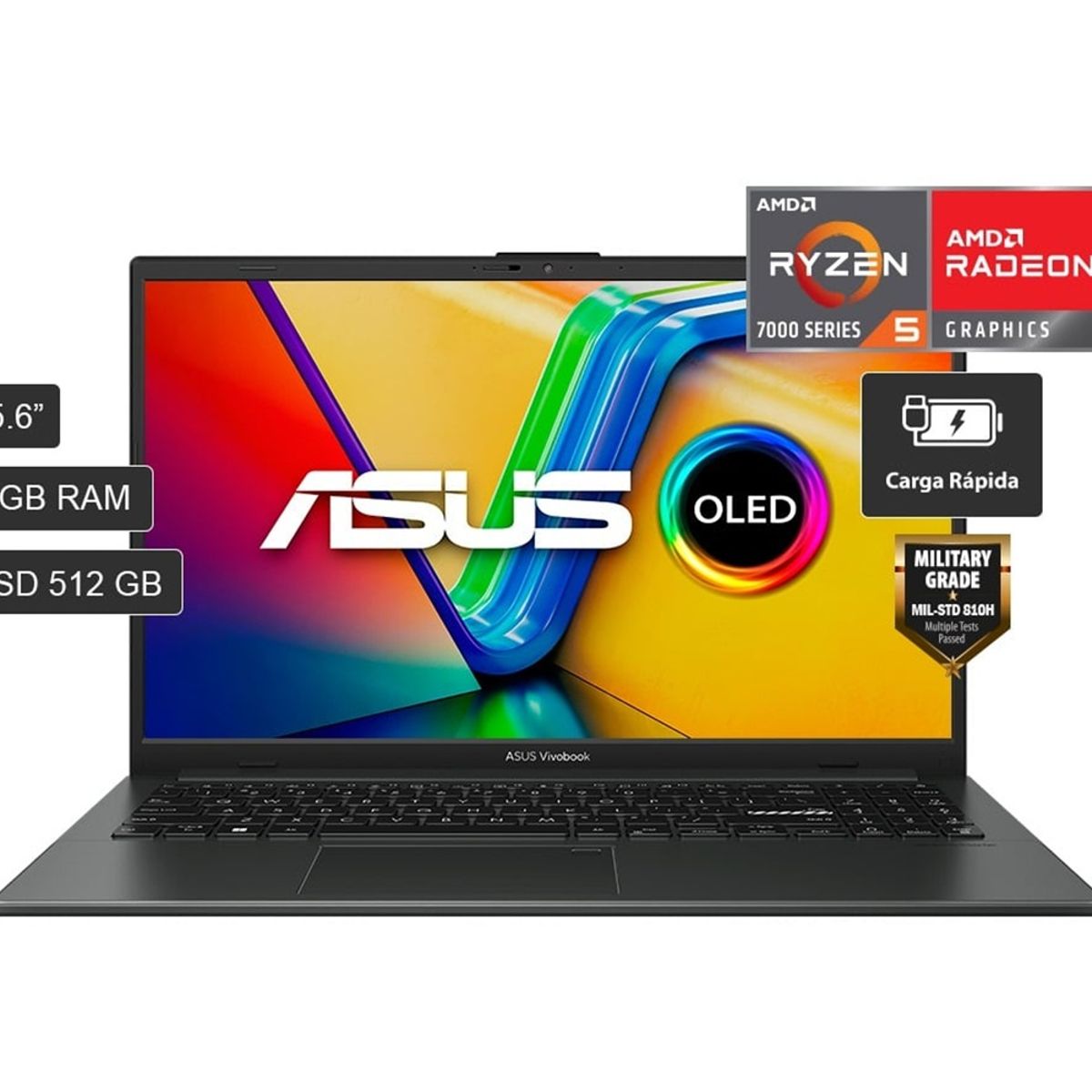 ASUS - Laptop Asus Vivobook E1504F 15.6'' FHD OLED, Ryzen 5 7520U, 8GB DDR5, 512GB SSD, Free DOS