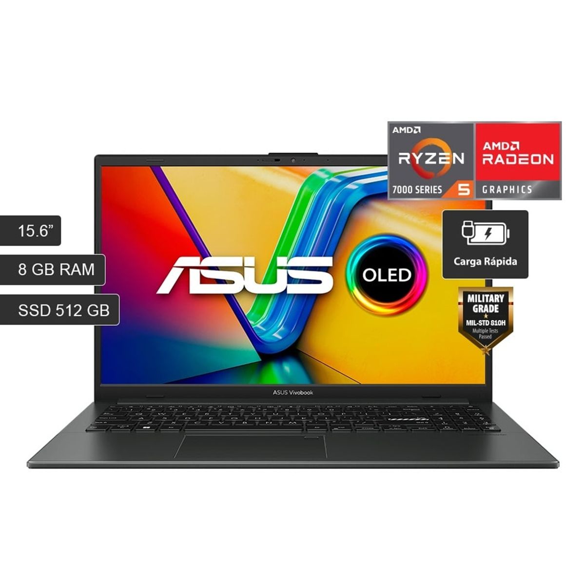 ASUS - Laptop Asus Vivobook E1504F 15.6'' FHD OLED, Ryzen 5 7520U, 8GB DDR5, 512GB SSD, Free DOS