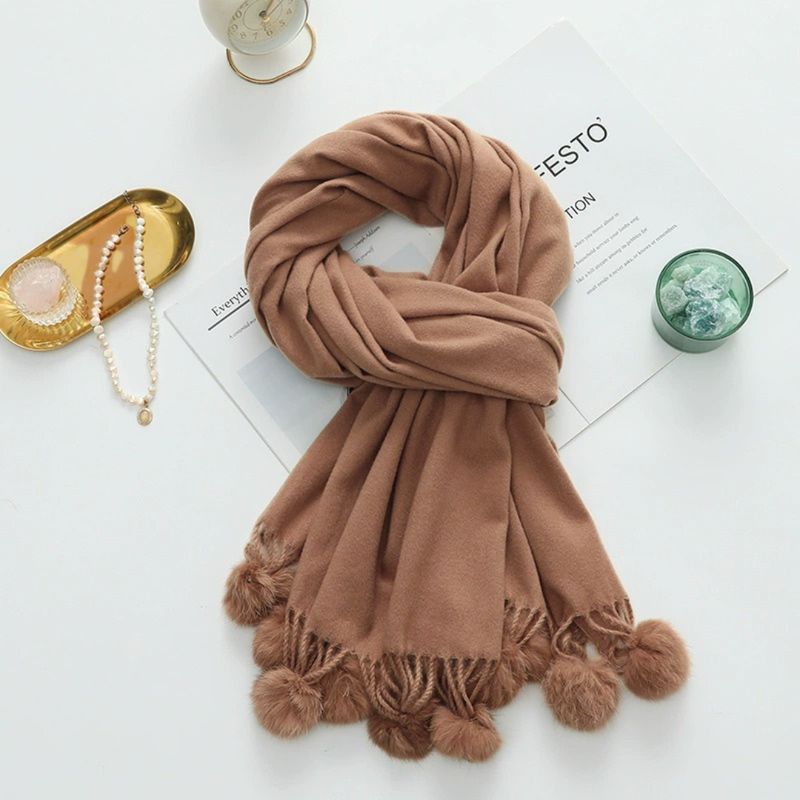 KAST PE - Bufanda Chalina Chal mujer Ryland Chocolate 190x70 pompones Suave