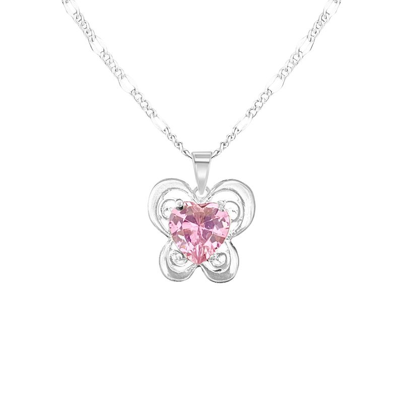 GENERICO - Collar Mujer Mariposa Corazón Rosa Regalo Novia Plata 925