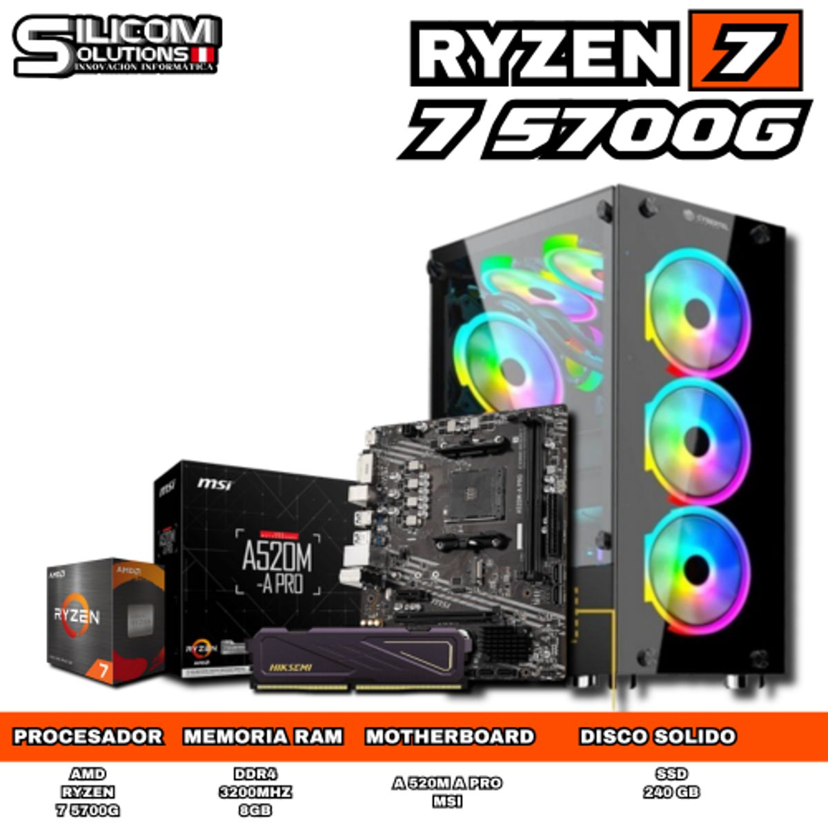 AMD - PC AMD RYZEN 75700G 8GB RAM SSD 240GB CASE GAMER