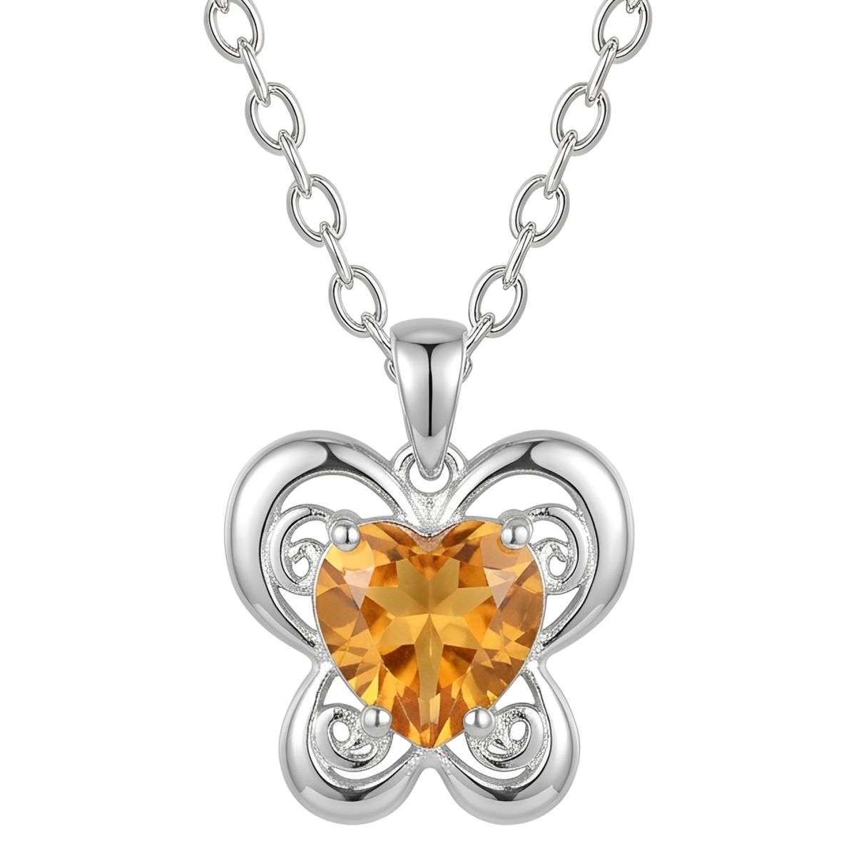KARMY - Collar Mujer Mariposa Corazón Champagne Regalo Mamá Plata