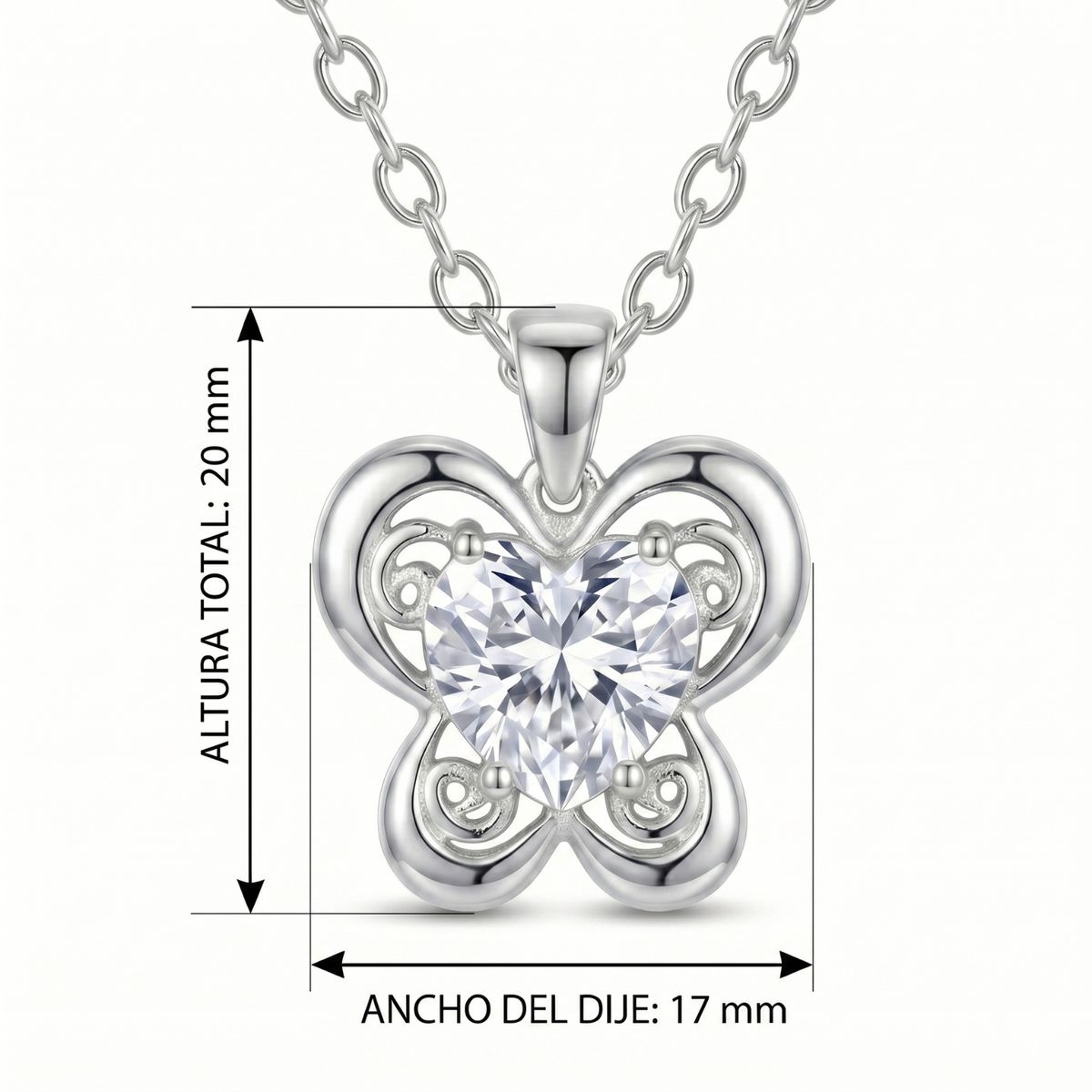 KARMY - Collar Mujer Mariposa Corazón Blanco Joya Regalo Novia Plata