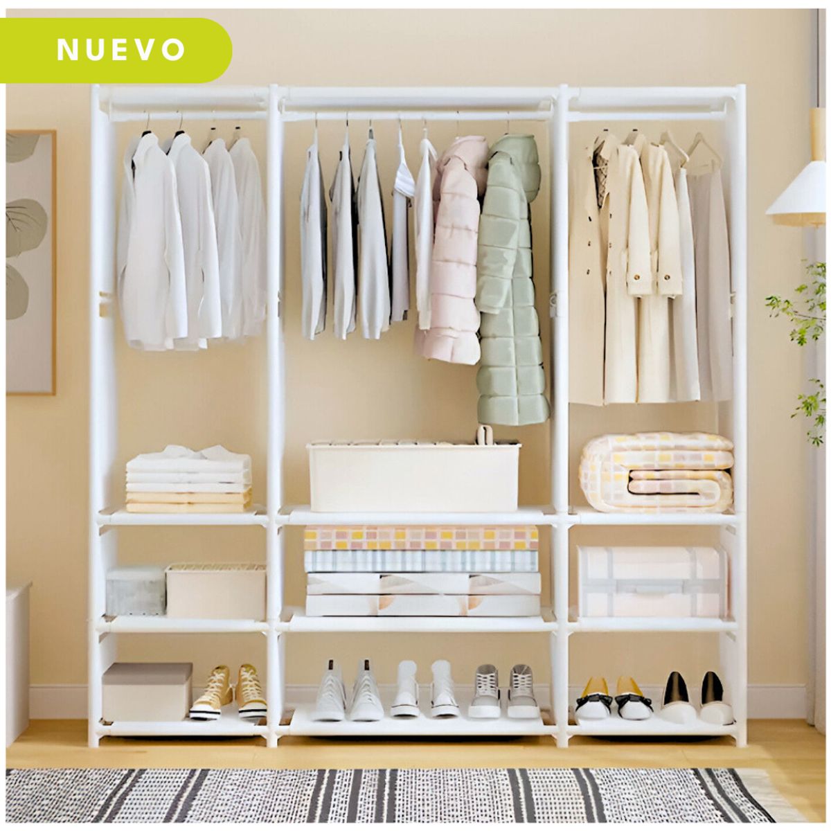 MINARI - Closet Perchero Ropero Armario Organizador de Ropa 3 Cuerpos BL CP90