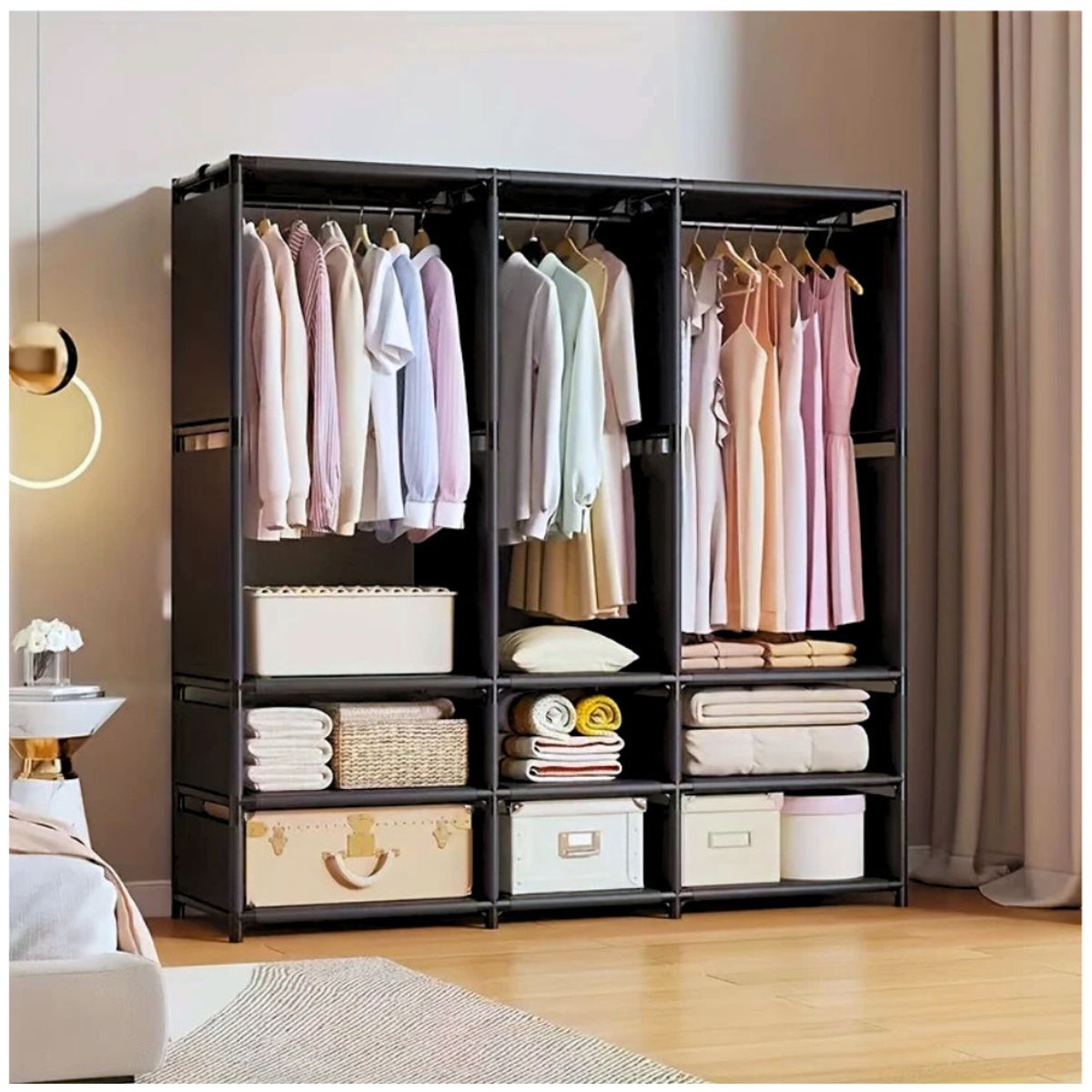 MINARI - Closet Perchero Ropero Armario Organizador de Ropa 3 Cuerpos BL CP90
