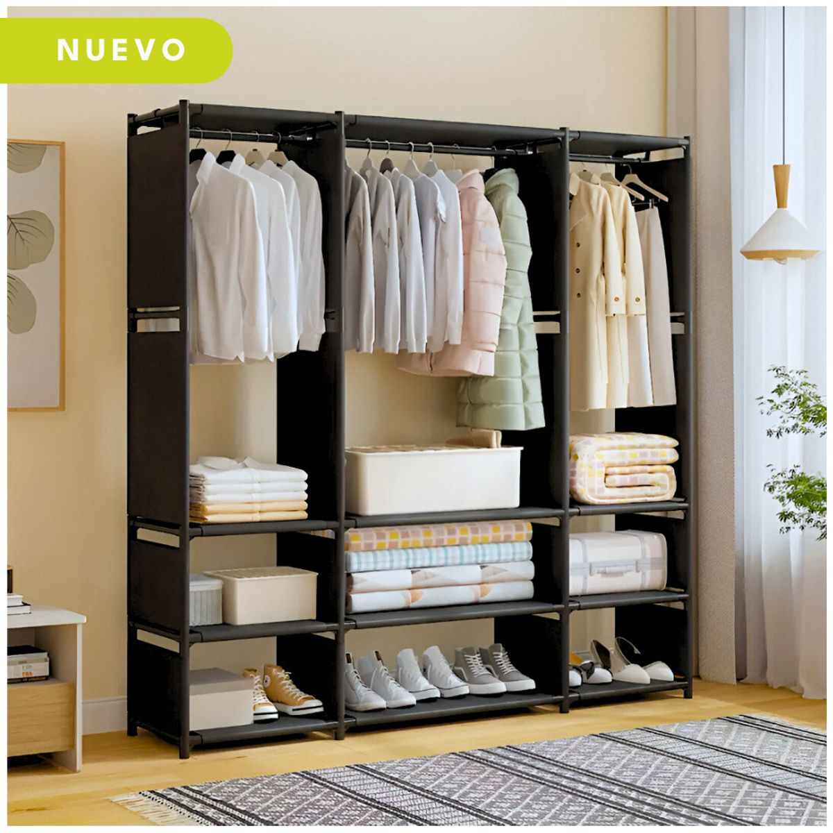 MINARI - Ropero Armario Closet Perchero Organizador de Ropa 3 Cuerpos NG CP90