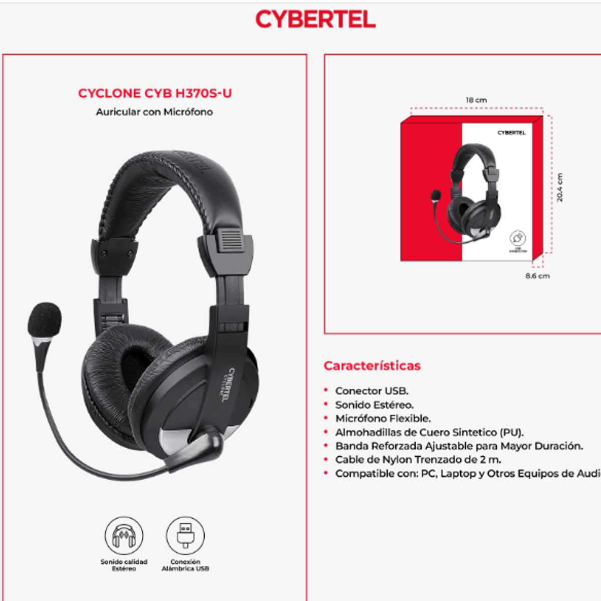 CYBERTEL - Audífono con Micrófono CYCLONE BLUE CYB H370B-U SILVER CYBERTEL