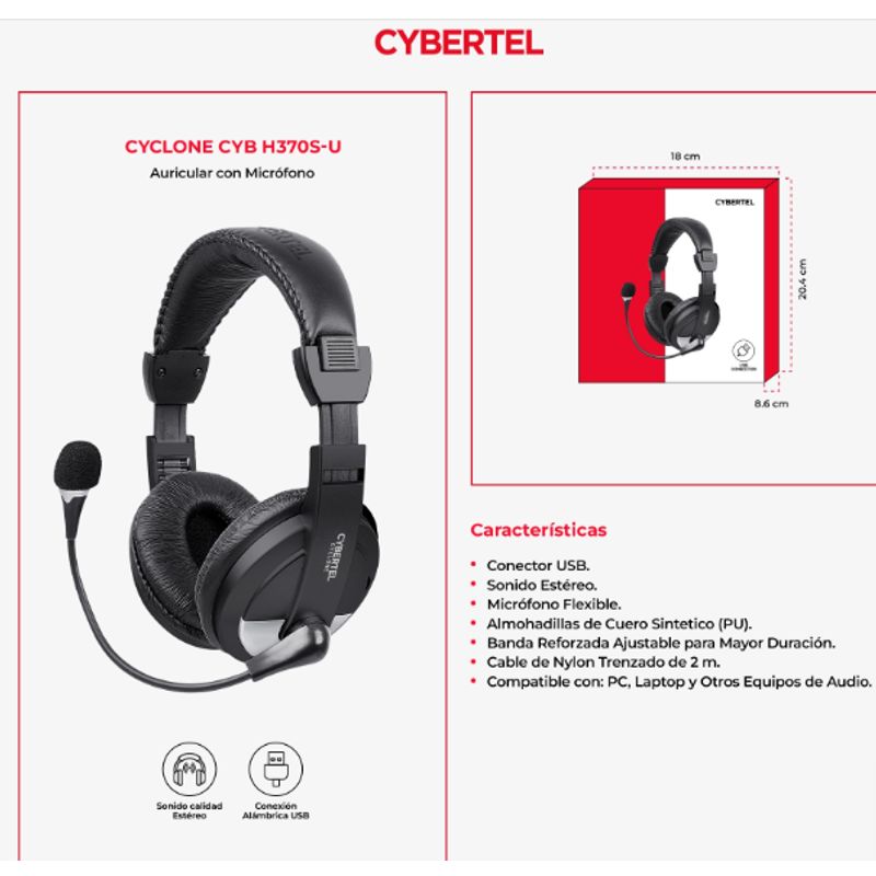 CYBERTEL - Audífono con Micrófono CYCLONE BLUE CYB H370B-U SILVER CYBERTEL