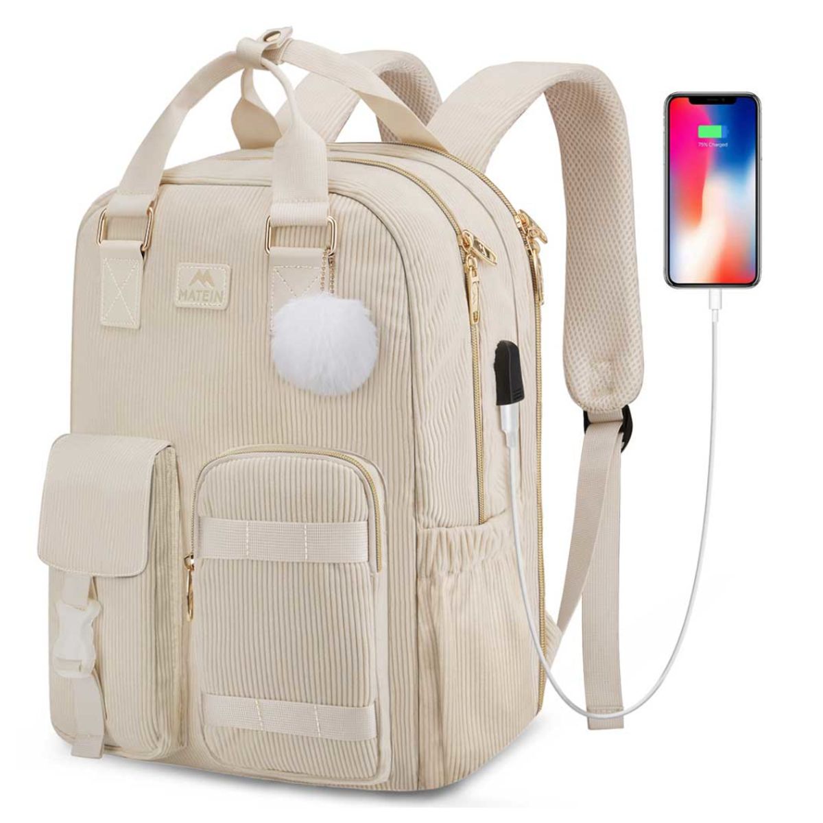 MATEIN - Mochila Urbana Mujer MATEIN Corduroy 30L Portalaptop 15.6 Estudios