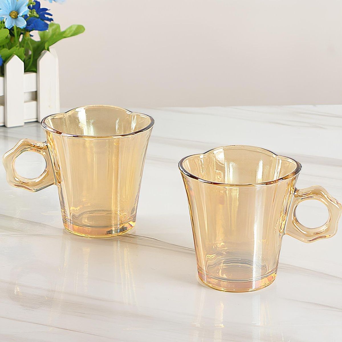 GENERICO - Set de 6 Tazas de Vidrio Ámbar – 280 ml / 9.47 oz