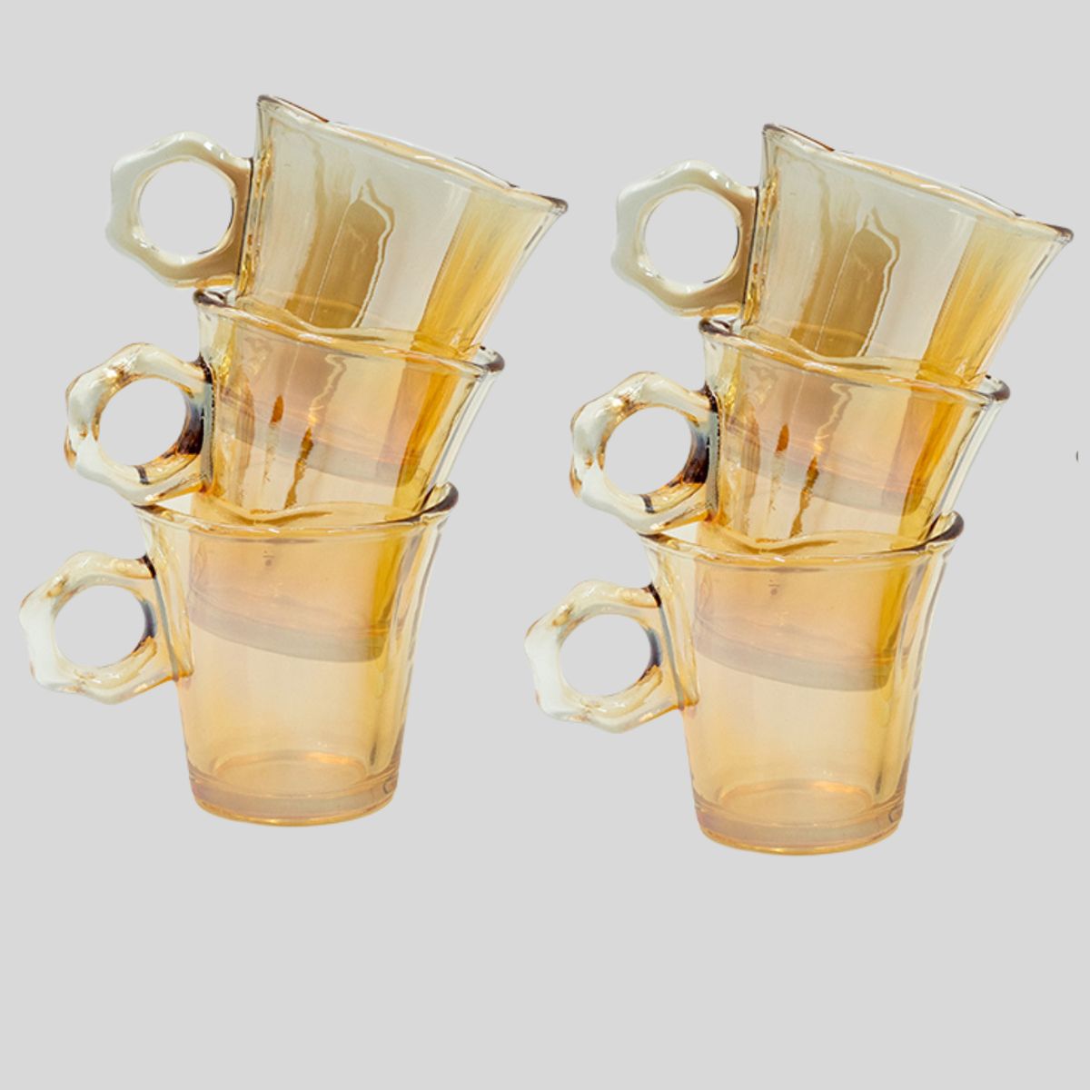 GENERICO - Set de 6 Tazas de Vidrio Ámbar – 280 ml / 9.47 oz