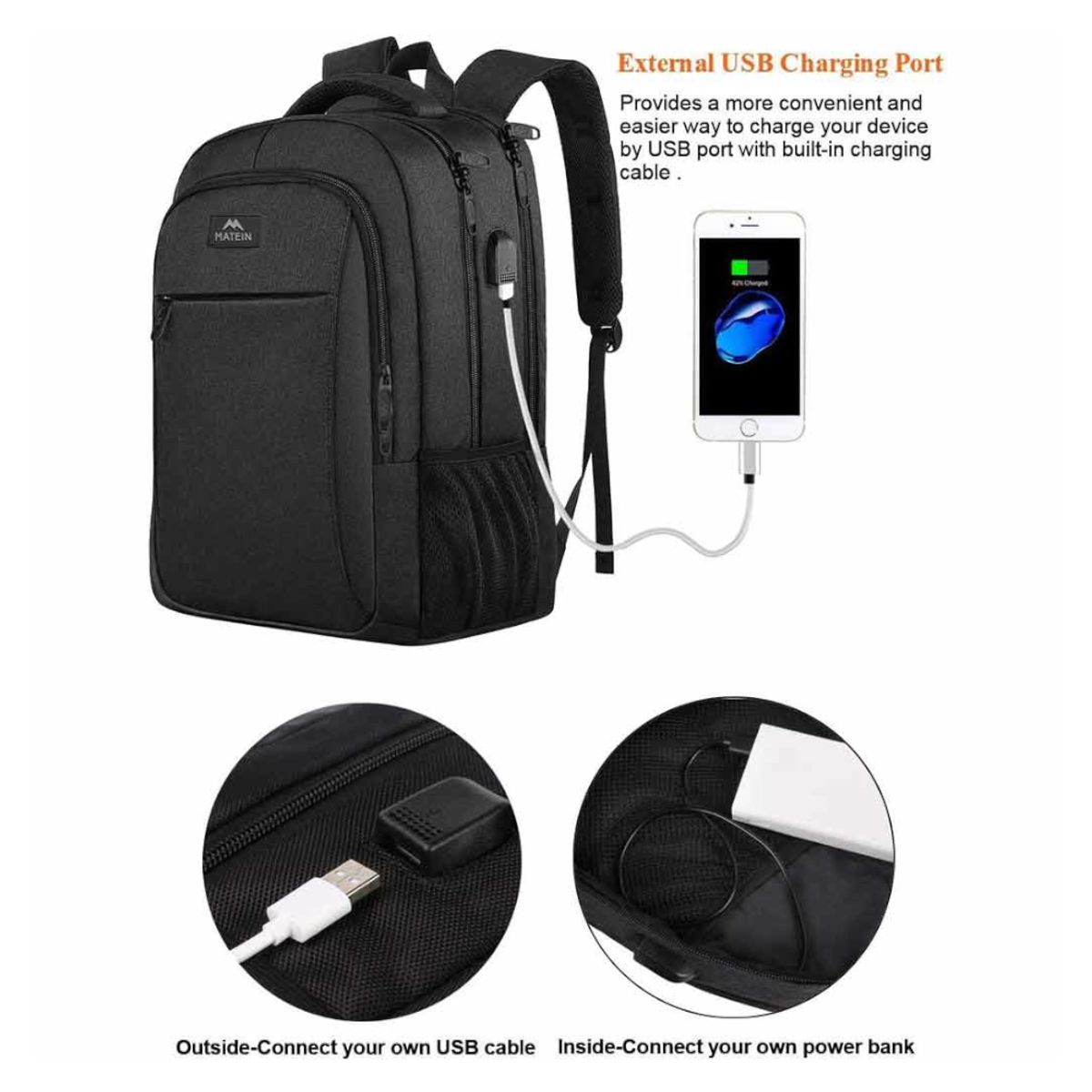 MATEIN - Mochila De Estudio Trabajo Viaje Matein 1007 Portalaptop 17 Usb Viral