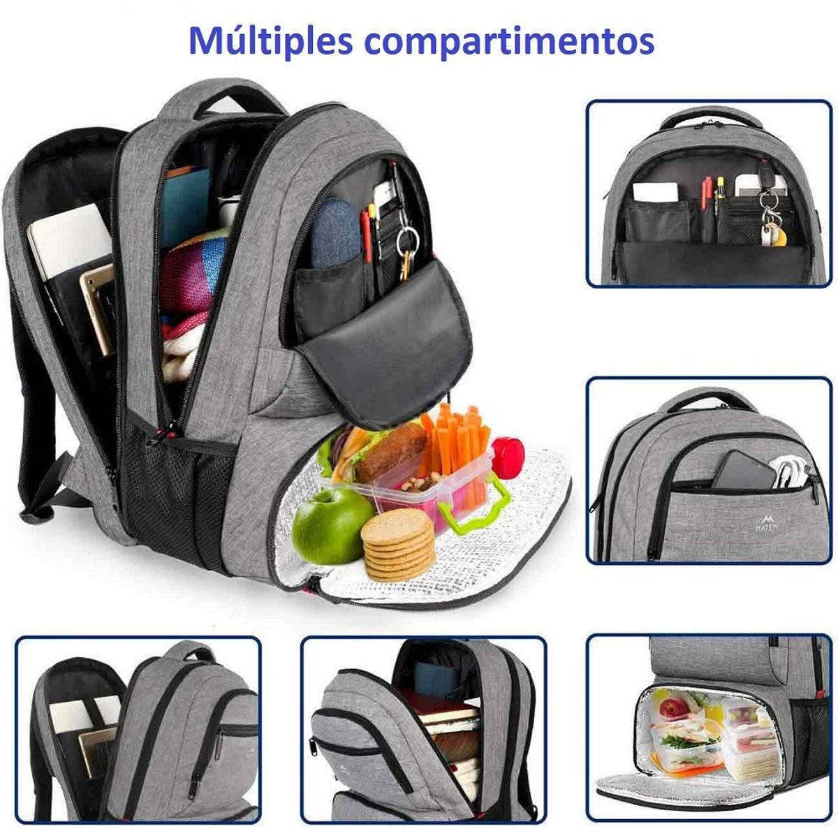MATEIN - Mochila Portalaptop Urbana MATEIN 1160 Con Bolsillo Térmico (Lonchera)
