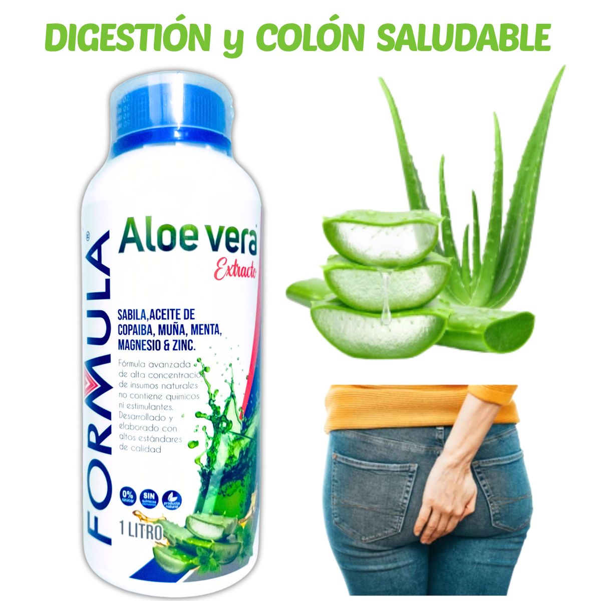 GENERICO - 1 LITRO EXTRACTO DE ALOE VERA CON COPAIBA MUÑA MENTA MG ZINC FORMULA V
