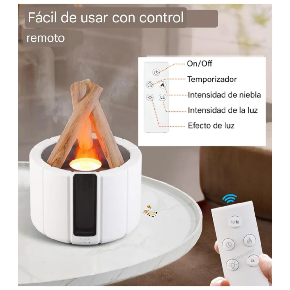 NICE - Humidificador Aromaterapia y Difusor FOGATA  Control Remoto  Blanco