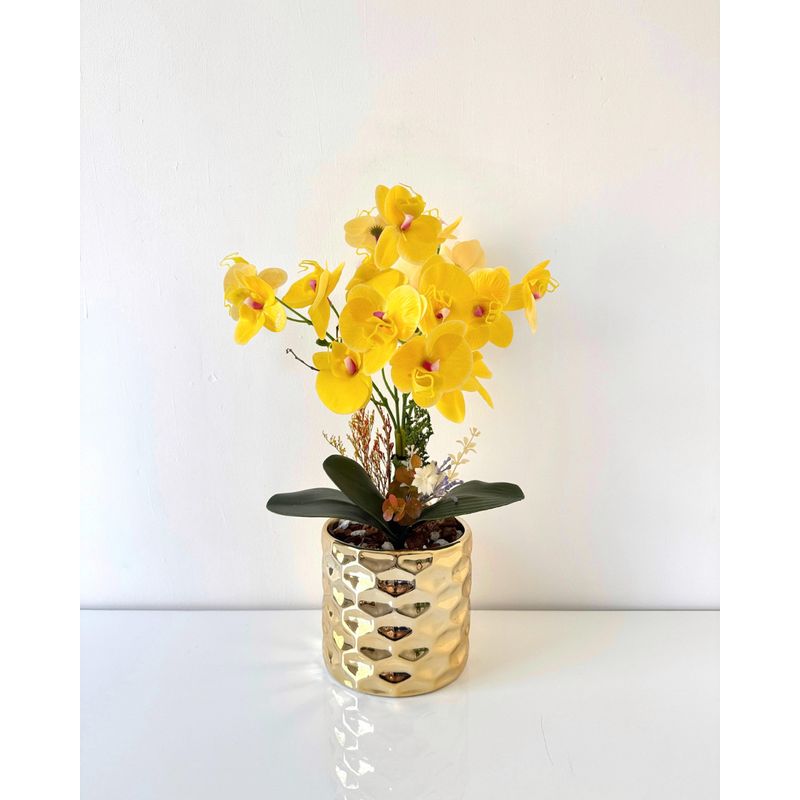 GENERICO - ORQUIDEAS AMARILLAS BASE DORADA CROMADA 45X20