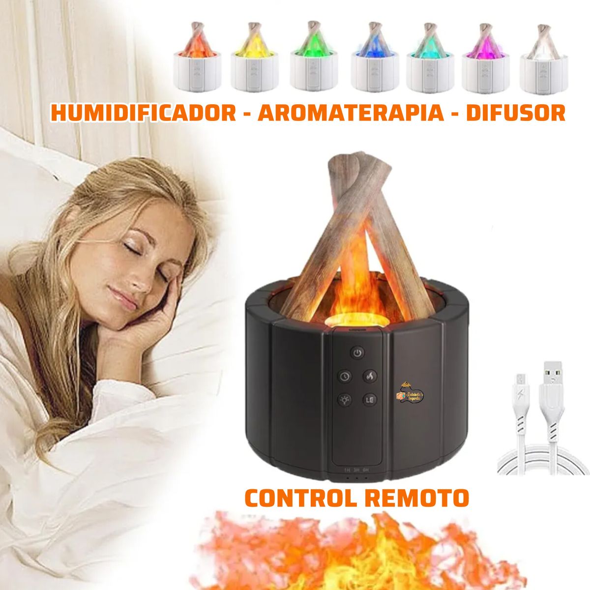 NICE - Humidificador Aromaterapia y Difusor FOGATA  Control Remoto / NEGRO