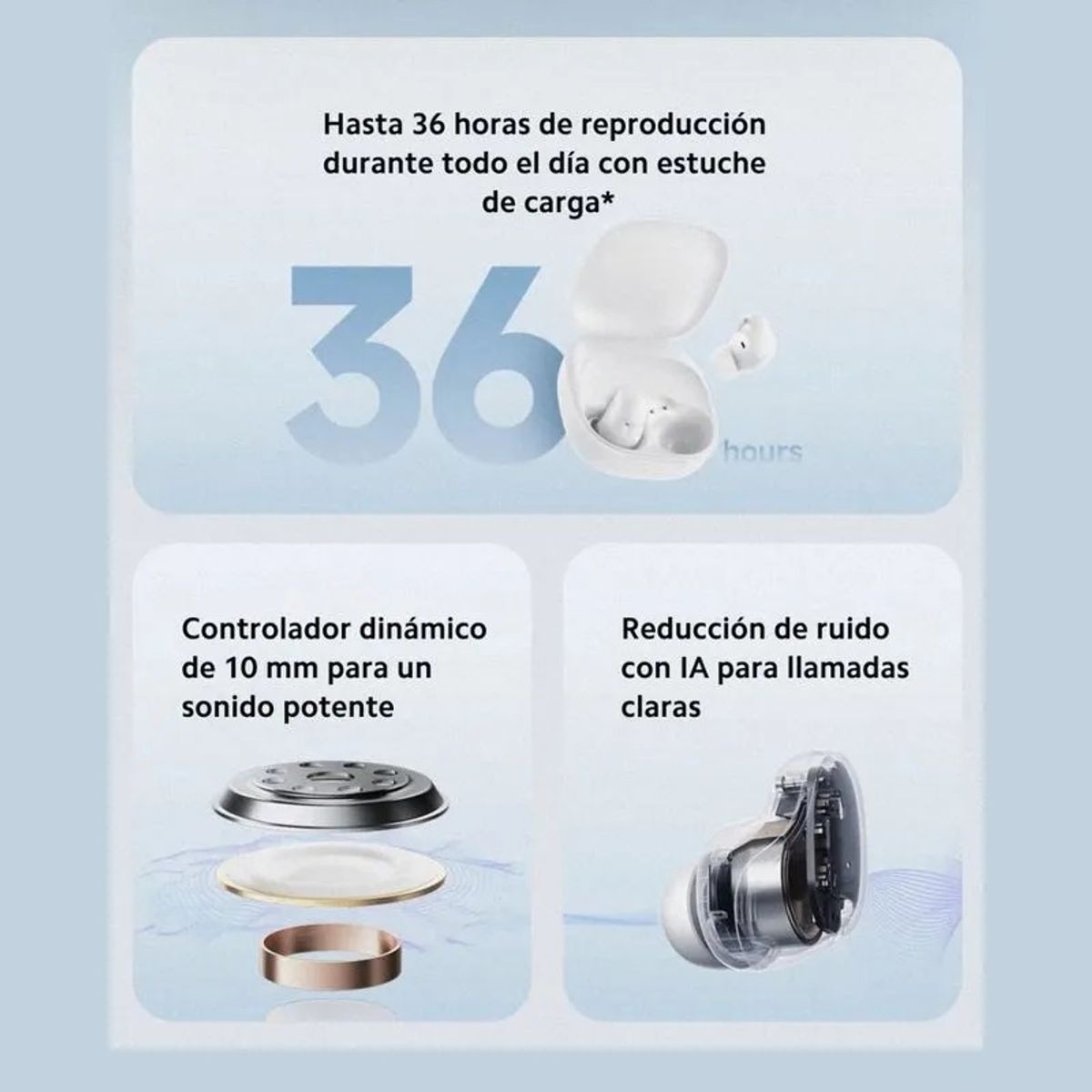 XIAOMI - Xiaomi Redmi Buds 6 Play - Auriculares, Ligeros, hasta 36 Horas de autonomía, Azul