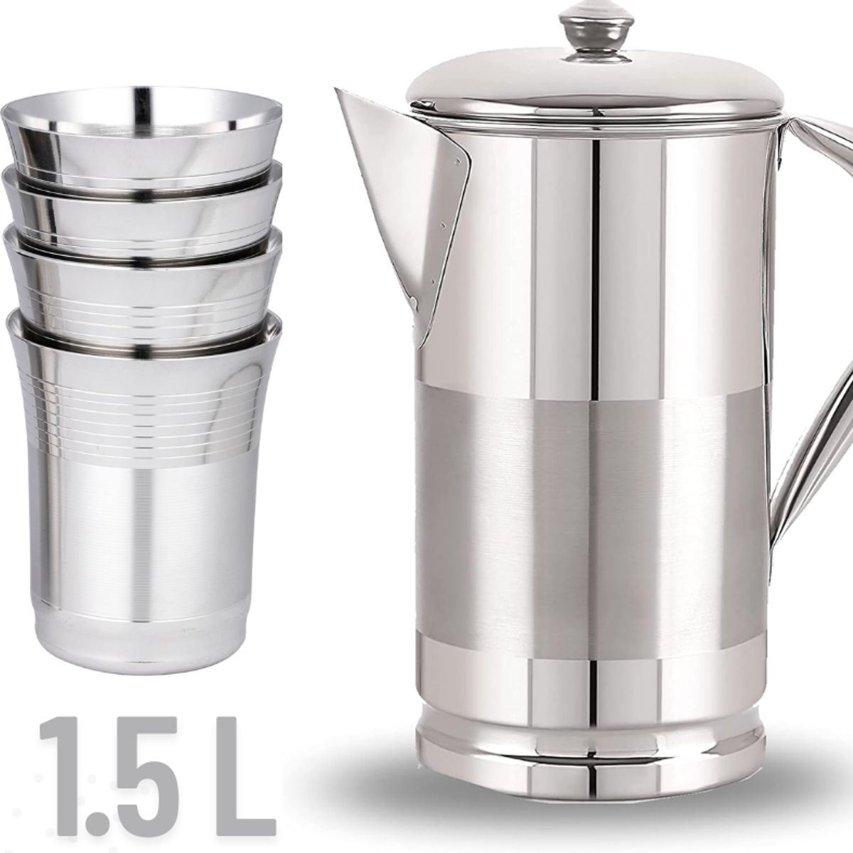 GENERICO - Jarra de agua de acero inoxidable 1500ml + 4 tazas