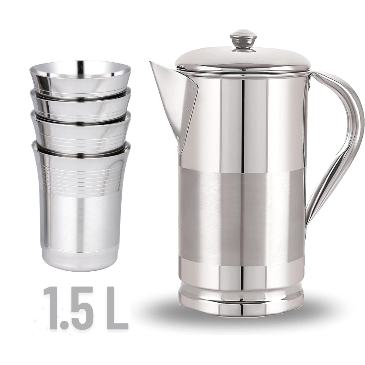 GENERICO - Jarra de agua de acero inoxidable 1500ml + 4 tazas