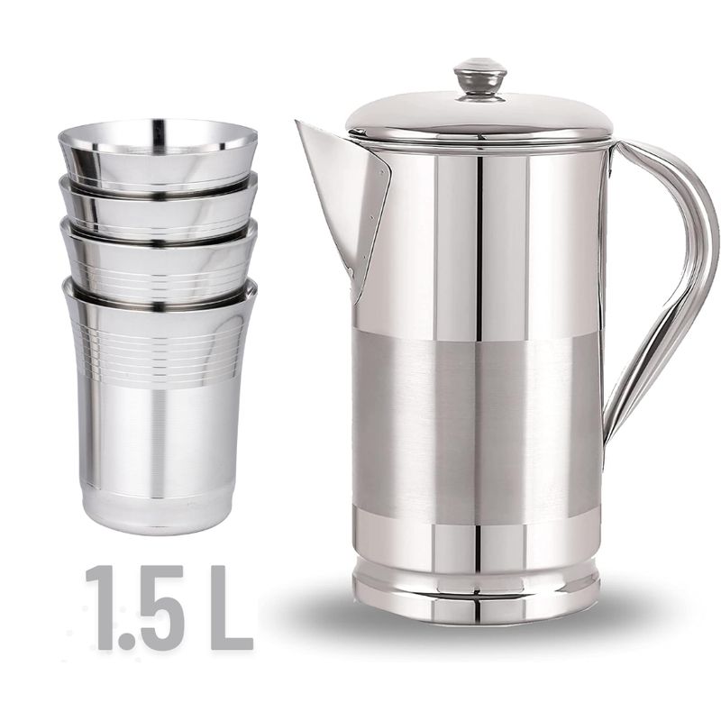 GENERICO - Jarra de agua de acero inoxidable 1500ml + 4 tazas