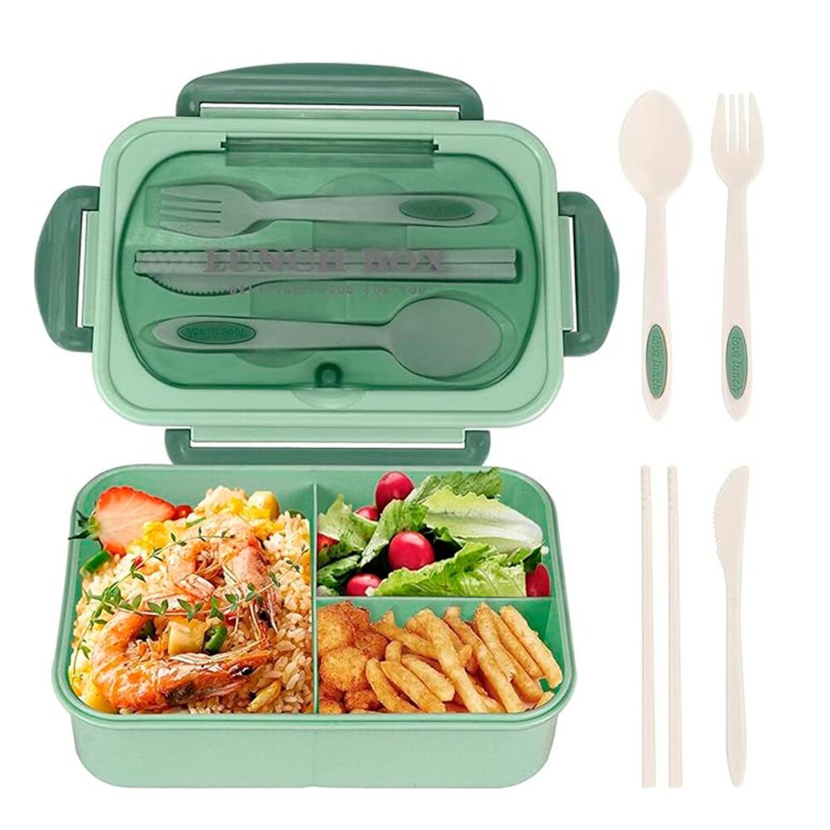 GENERICO - Lonchera Taper Portátil Hermética de Alimentos + Cubiertos Easy&Home Verde