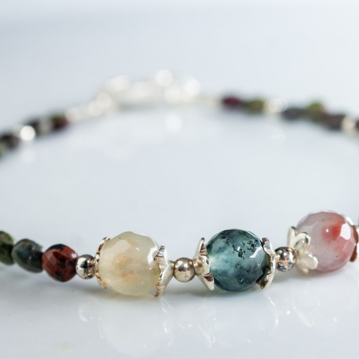 GENERICO - Pulsera Jaspe imperial rojo y plata 950