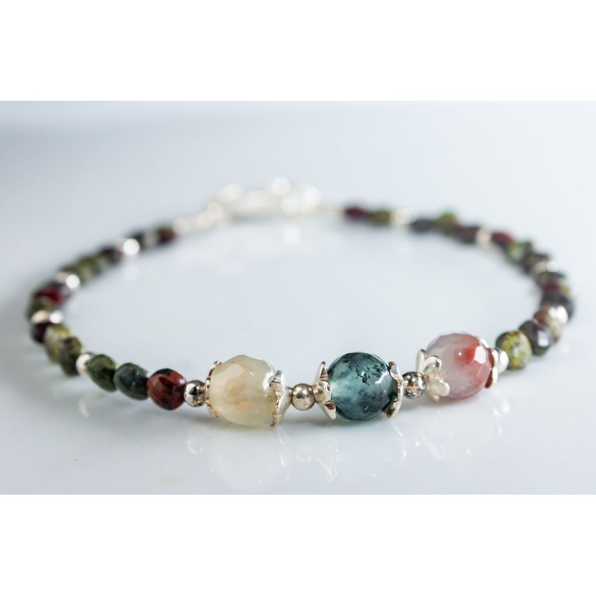 GENERICO - Pulsera Jaspe imperial rojo y plata 950