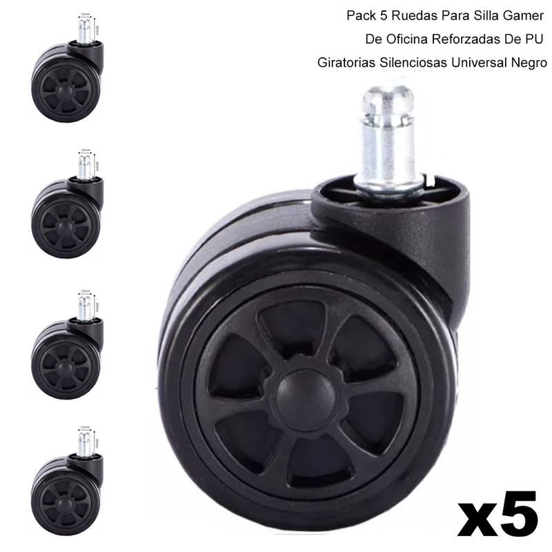 DREIZT - Pack 5 Ruedas Para Silla Gamer De Oficina Giratorias Universal Negro