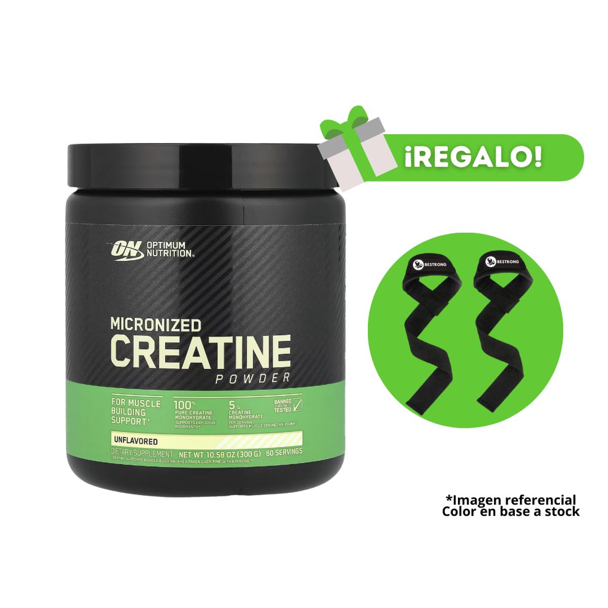 OPTIMUN NUTRITION - CREATINA MICRONIZADA OPTIMUN NUTRITION 300G + STRAPS