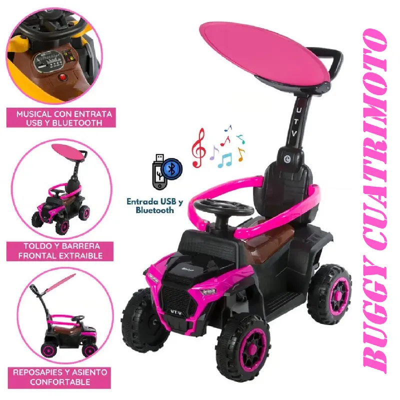 EBABY - Bugui Cuatrimoto Tractor Bluetooh Musical con Luces -Rosa
