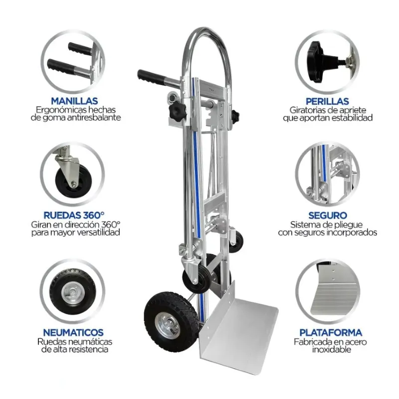 GENERICO - Carro De Carga 3 En 1 de 350 Kg Plegable con Plataforma