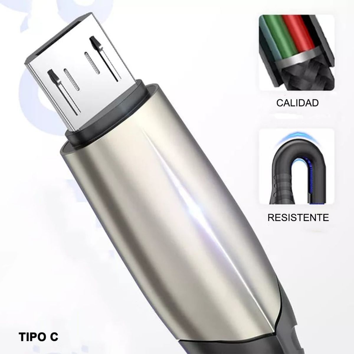 DREIZT - Cable reforzado tipo-C a USB 1 metro negro APC230016