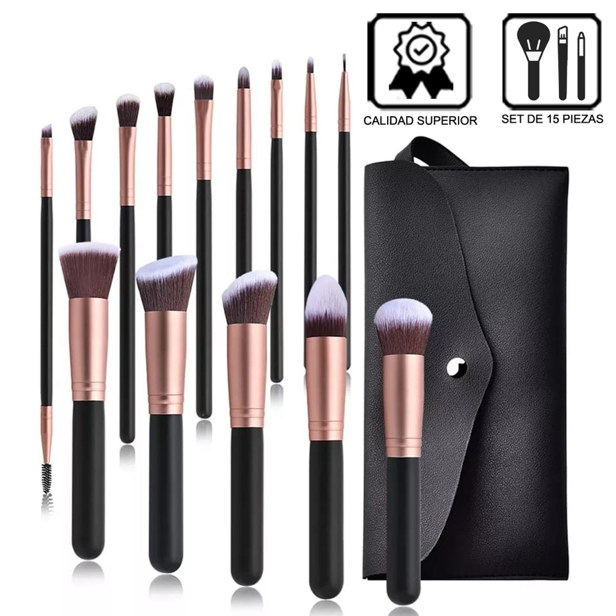GENERICO - Brochas de Maquillaje profesionales Set 15 piezas MYC320003 Negro