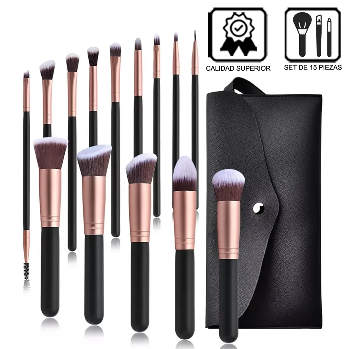 GENERICO - Brochas de Maquillaje profesionales Set 15 piezas MYC320003 Negro