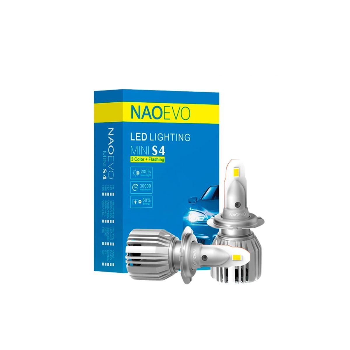 NAOEVO - Focos LED Serie S4 Base 9005 Tricolor 9.000LM NAOEVO