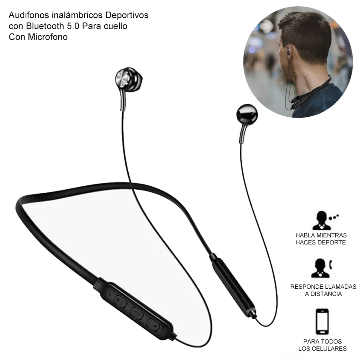 GENERICO - Audífonos Inalámbricos Deportivos con Bluetooth 5.0 con micrófono AU240011 Negro