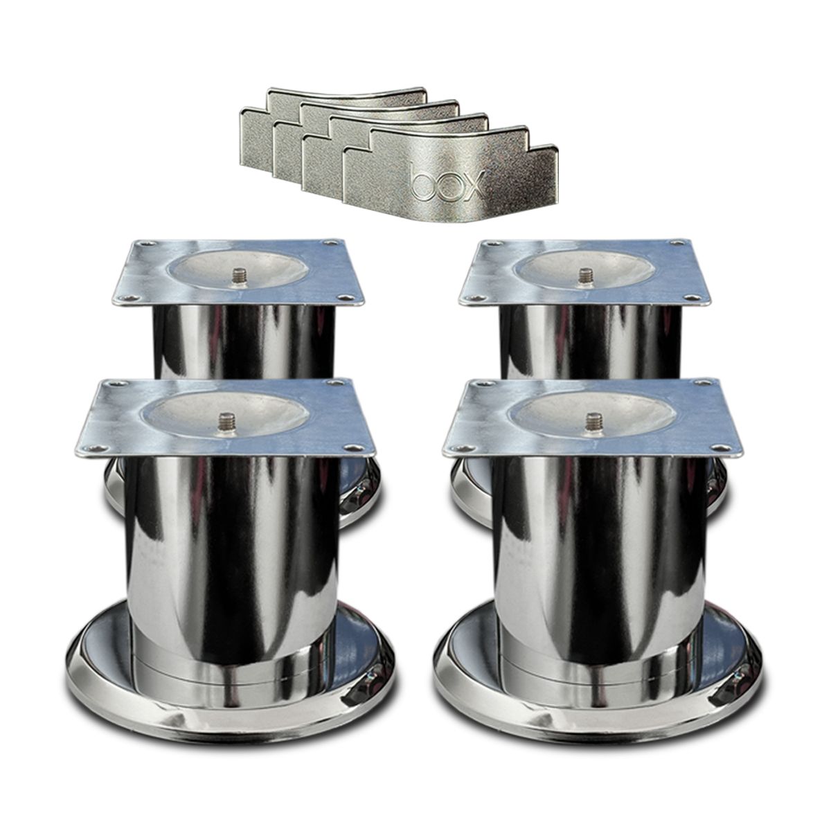 REPOSAR EL DESCANSO IDEAL - Patas Box Tarima Cromados + Esquineros Pack X4 Und Tornillos en Regalo