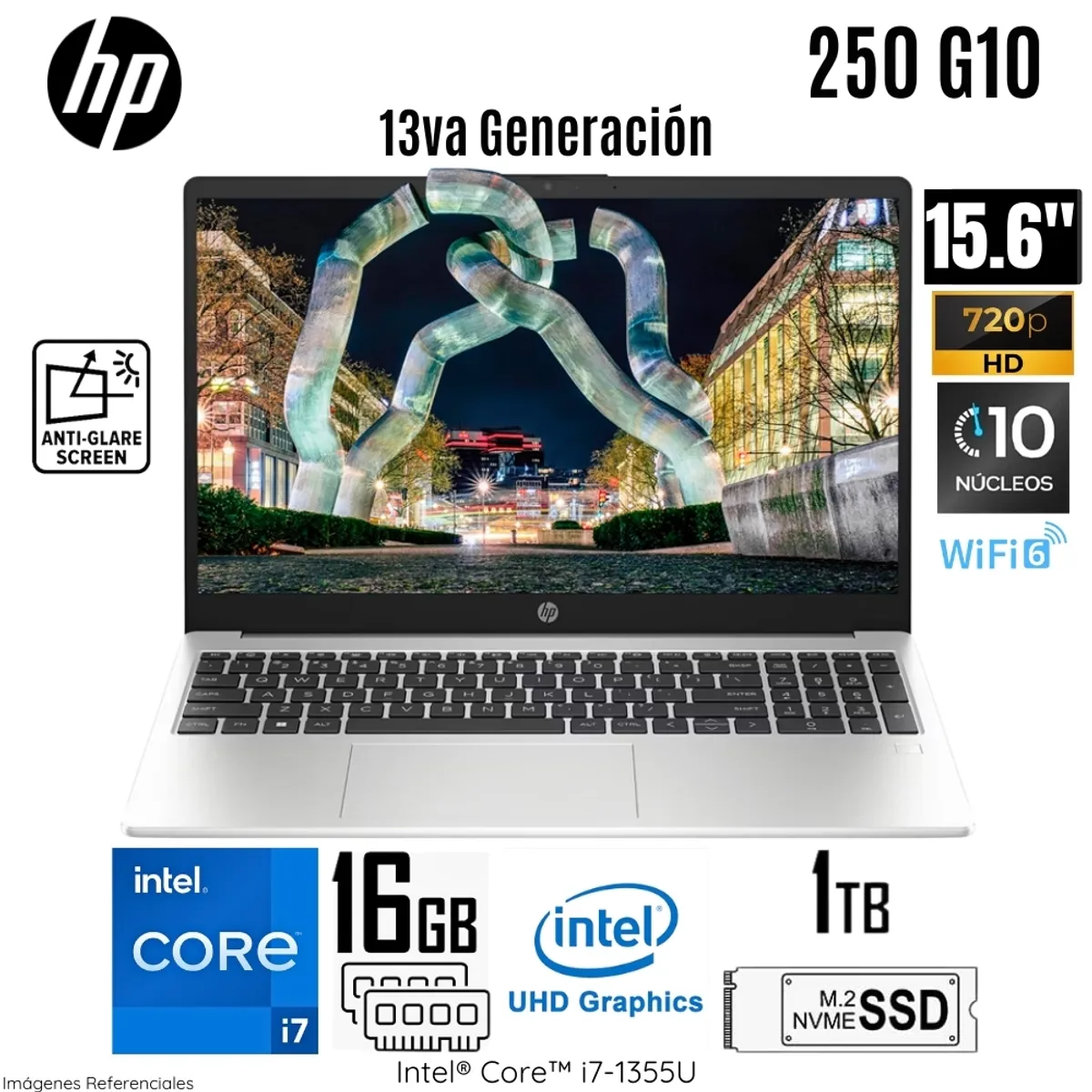 HP - Laptop HP 250 G10 Intel Corei7-1355U 16GB RAM 1TB SSD 15.6" FREE DOS Silver - 9S7D1LS