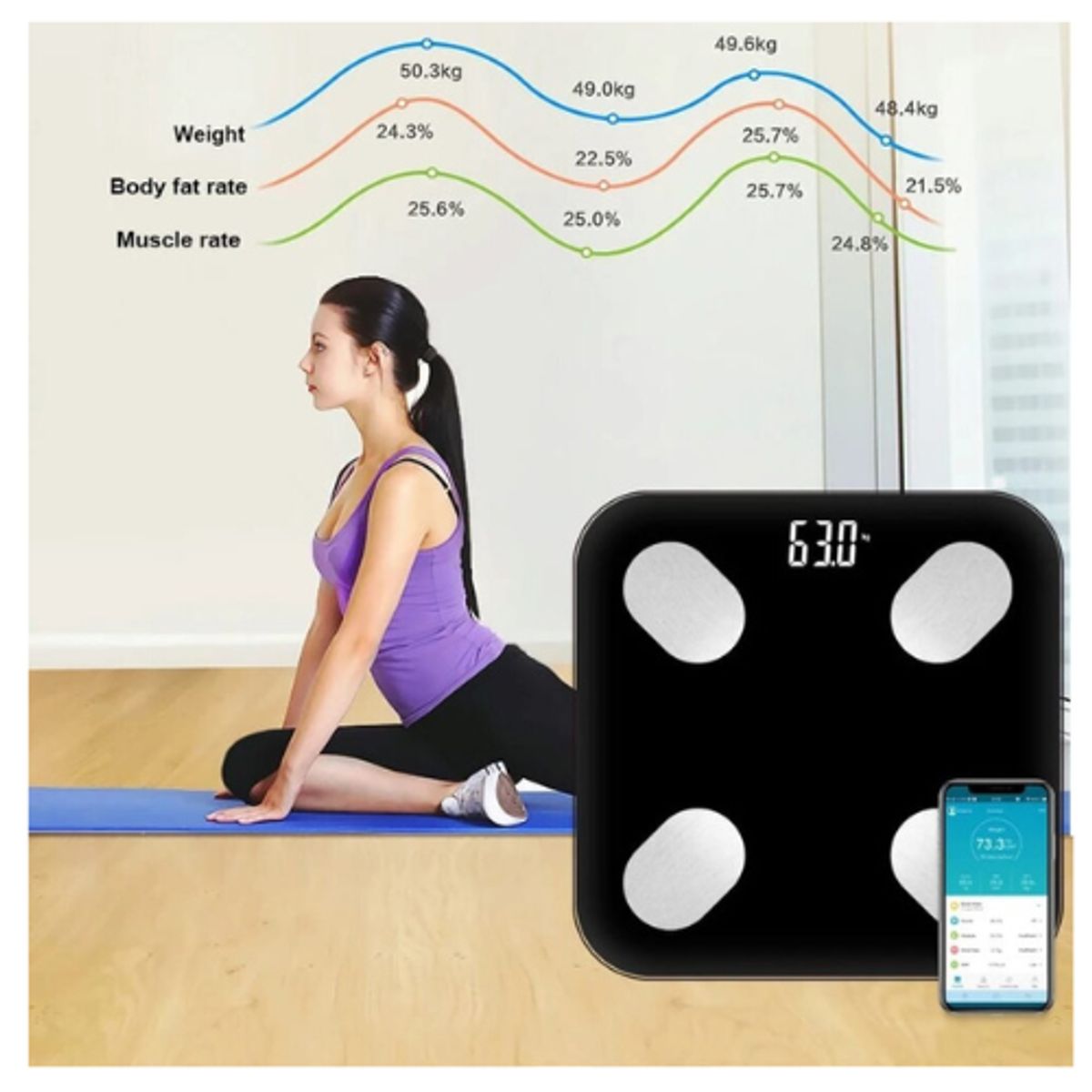 GENERICO - Balanza Digital Inteligente Bluetooth IMC Edad Corporal Negro