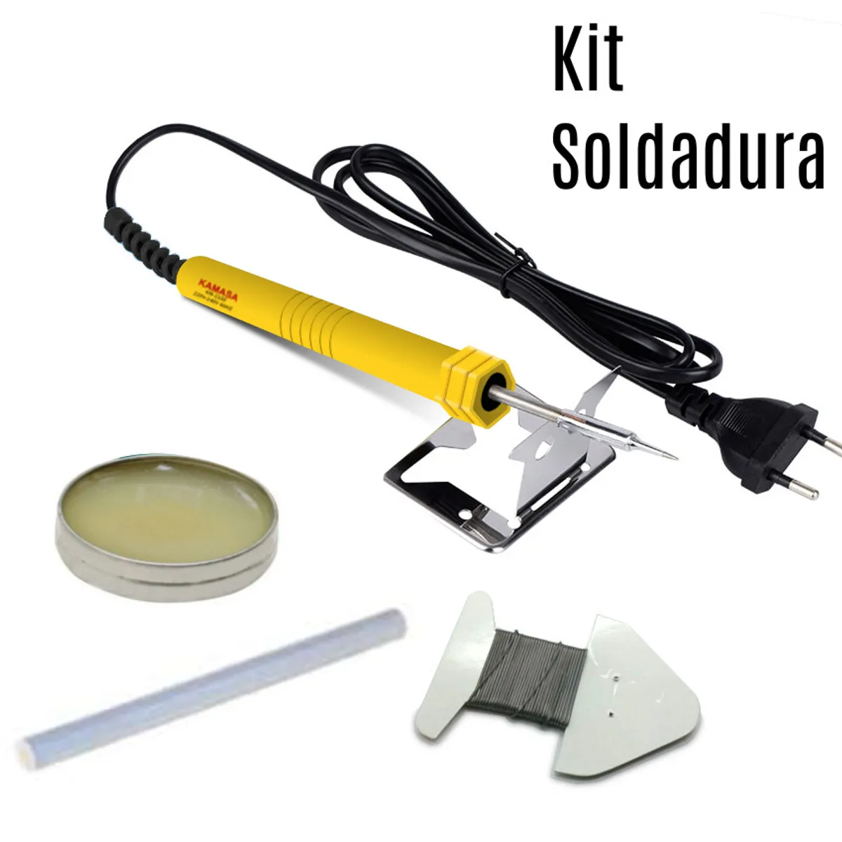 KAMASA - Cautin Pistola Soldar + Soporte + Soldadura Estaño + Pasta + Silicona