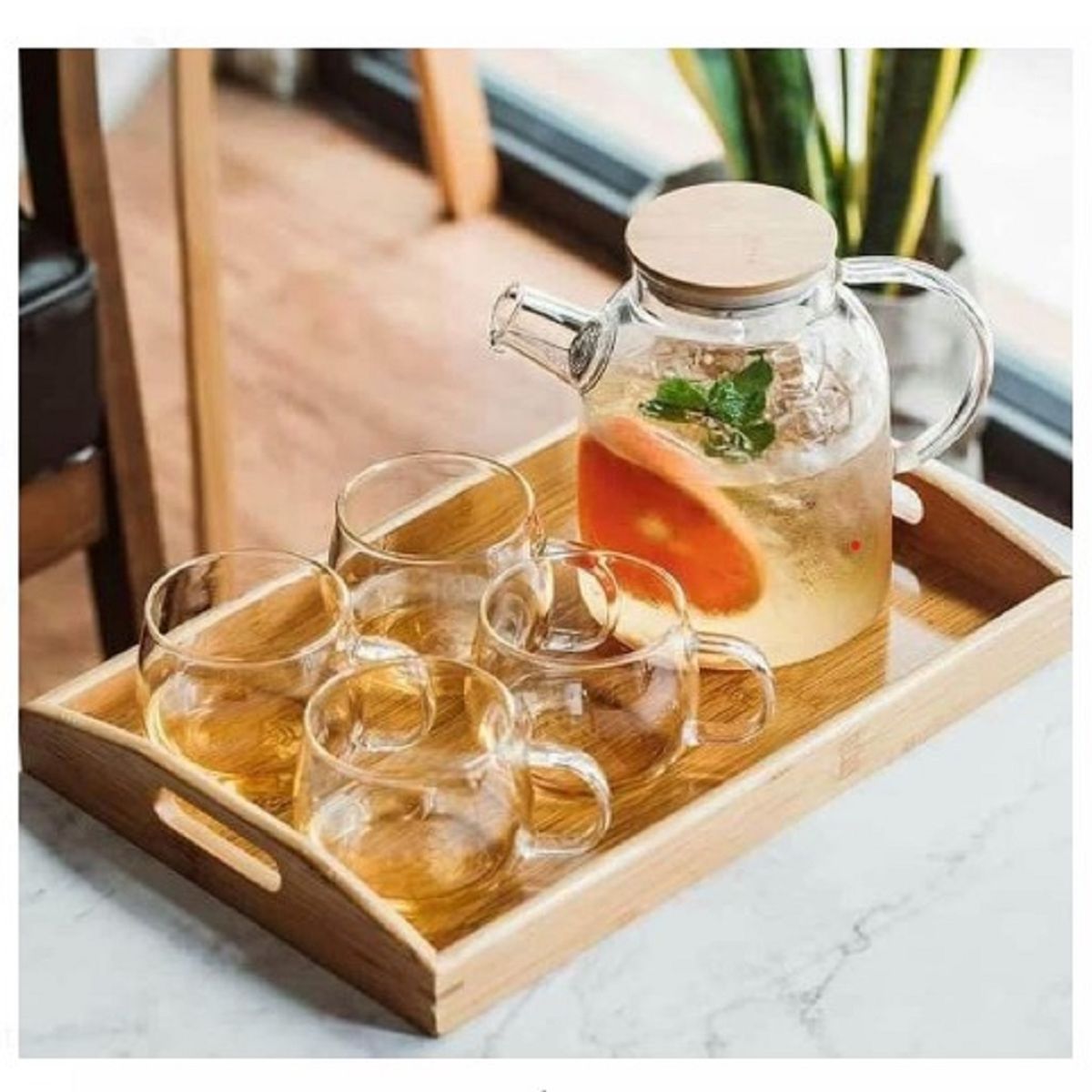 GENERICO - Tetera de Vidrio con Tapa de Bambú de 1500 ML CALIDAD A