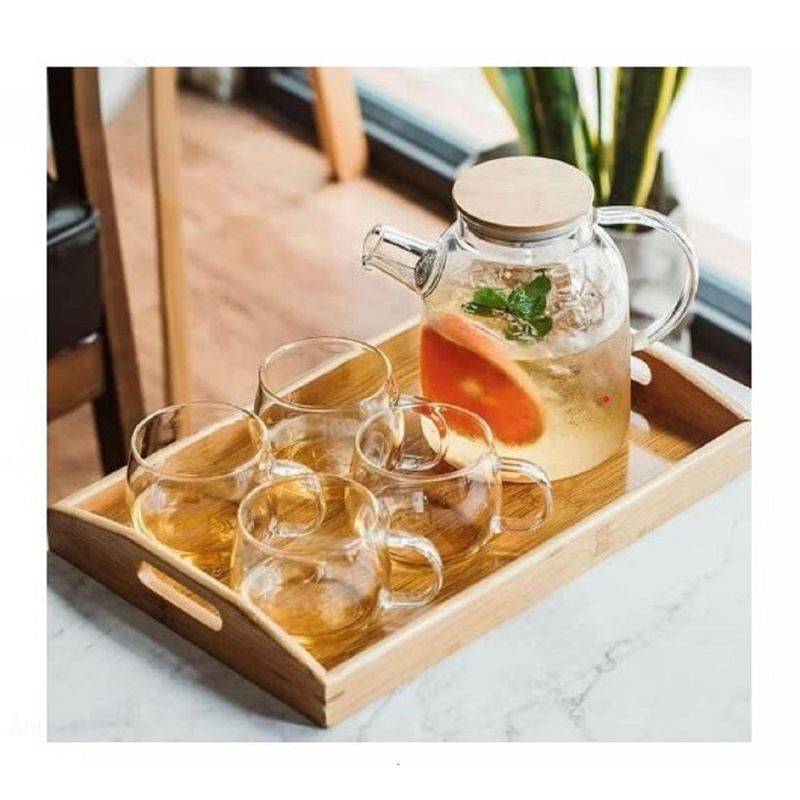 GENERICO - Tetera de Vidrio con Tapa de Bambú de 1500 ML CALIDAD A