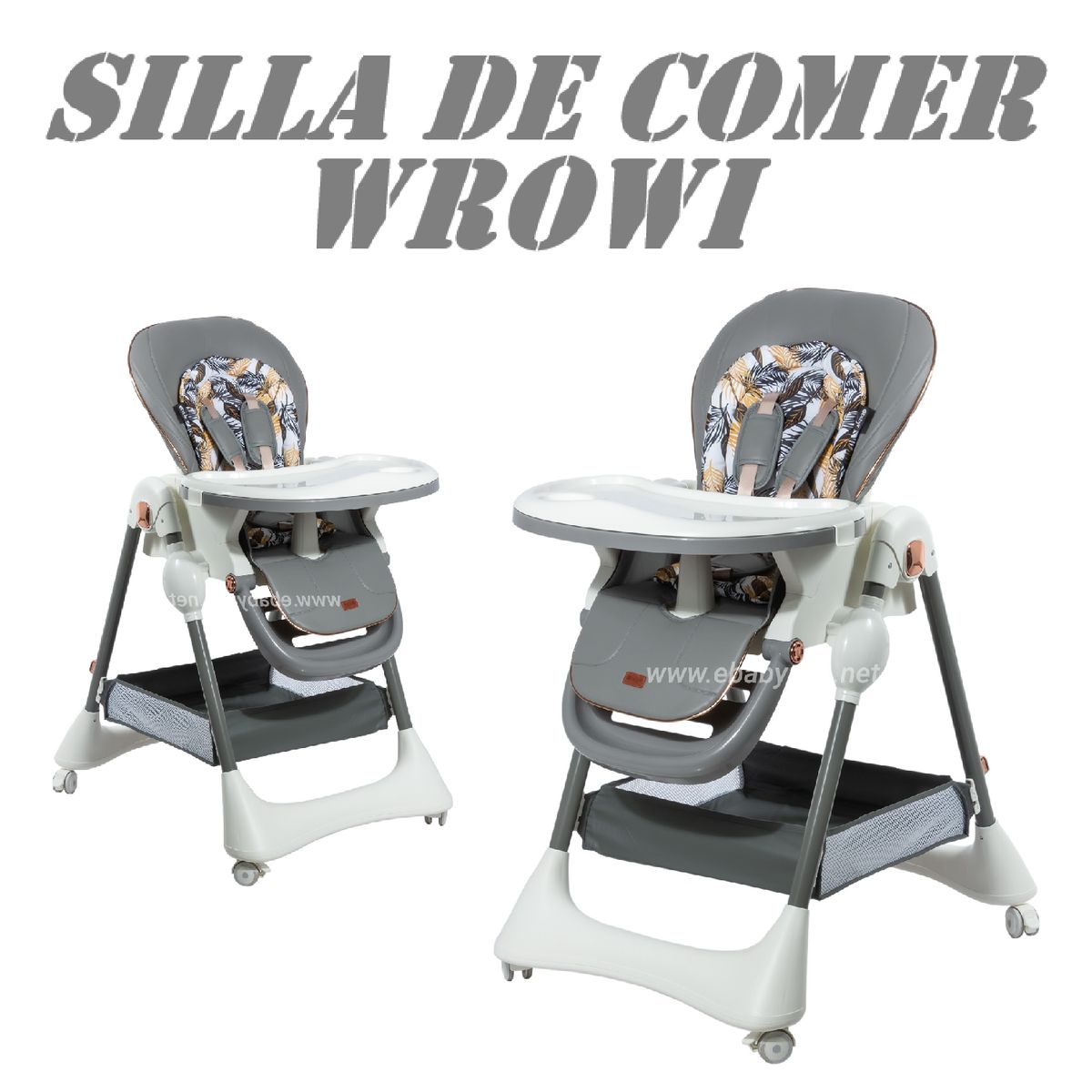 EBABY - Nueva silla de comer Altura Ajustable Wrowi Ebaby -Gris